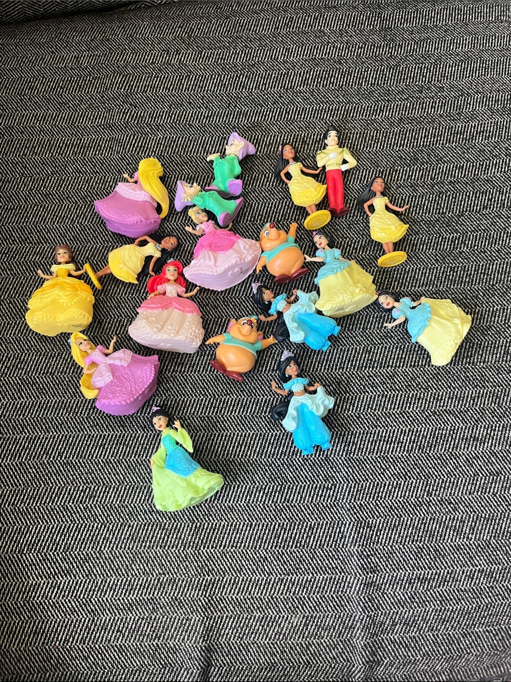 Disney Princess Mini Figurine Lot - Yellow, Pink, Blue, Green, Purple